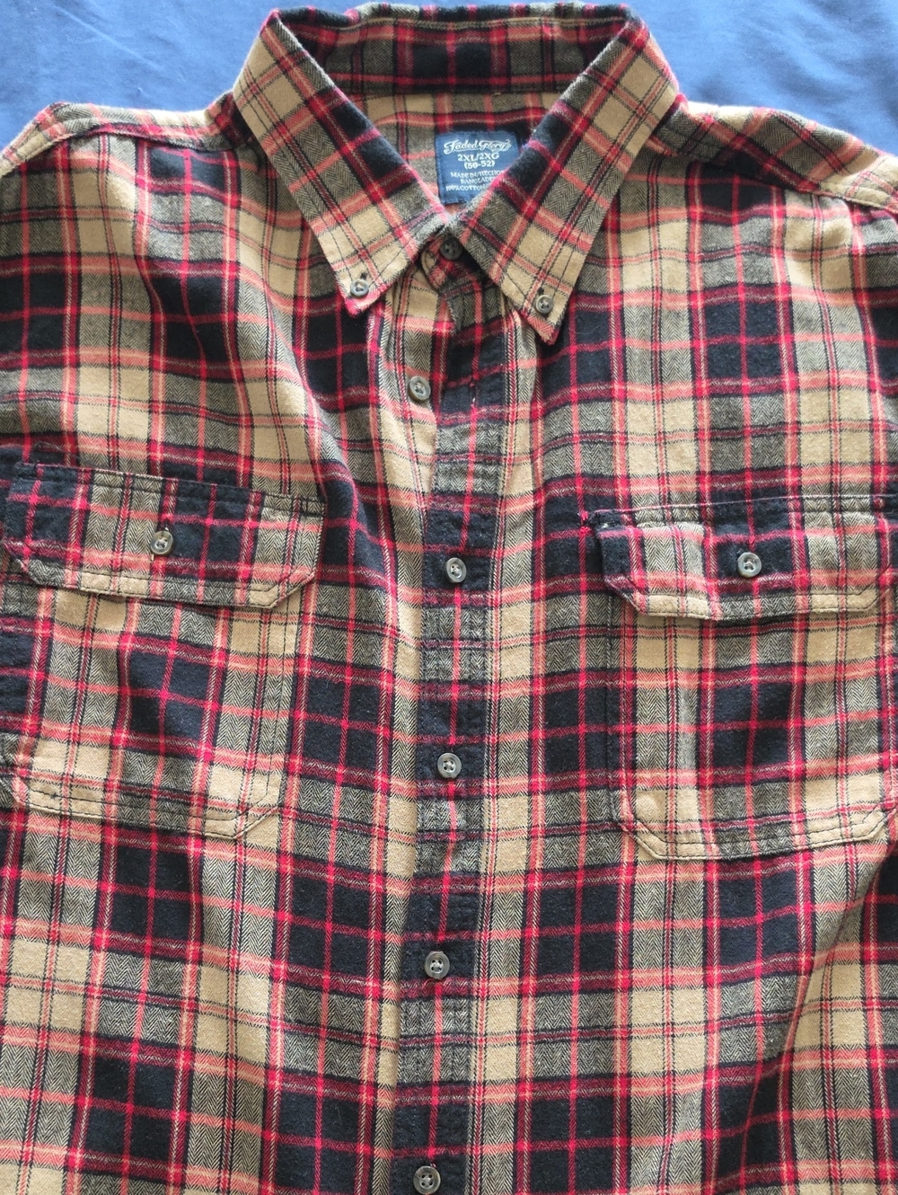 Faded Glory Men's Plaid Button-Down Shirt in Red, Black & Tan
